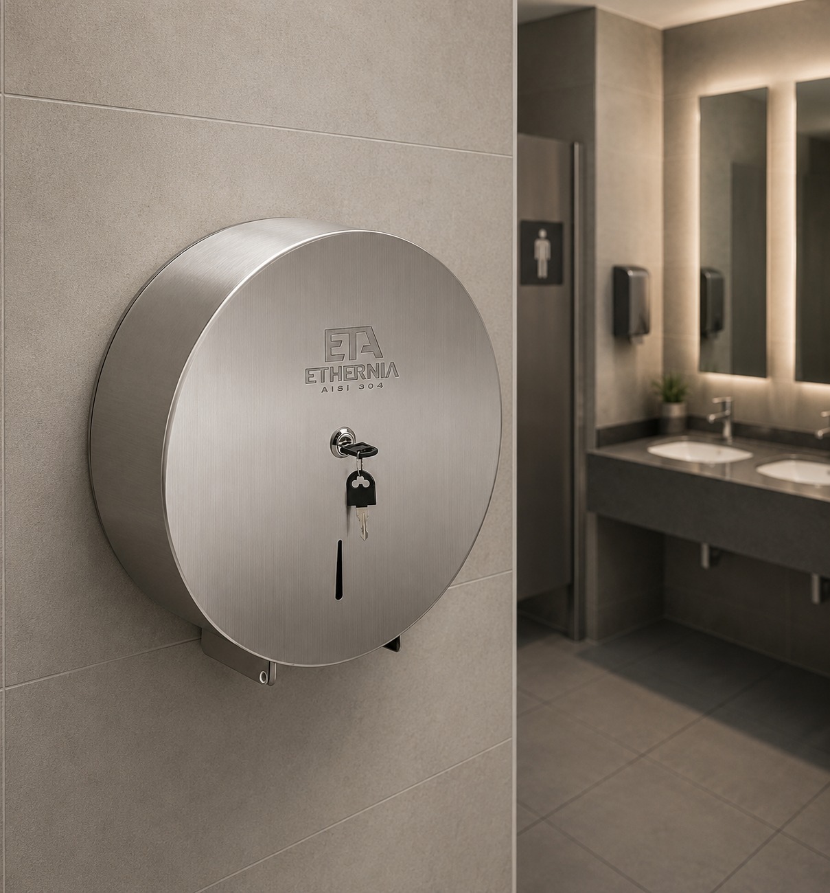 DISPENSADOR DE PAPEL JUMBO EN ACERO INOXIDABLE 500MTS ETHERNIA